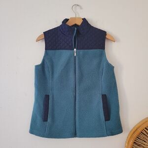 Croft & Barrow Fleece/Quilted Vest Blue Colorblock Petite Small Folk Teal